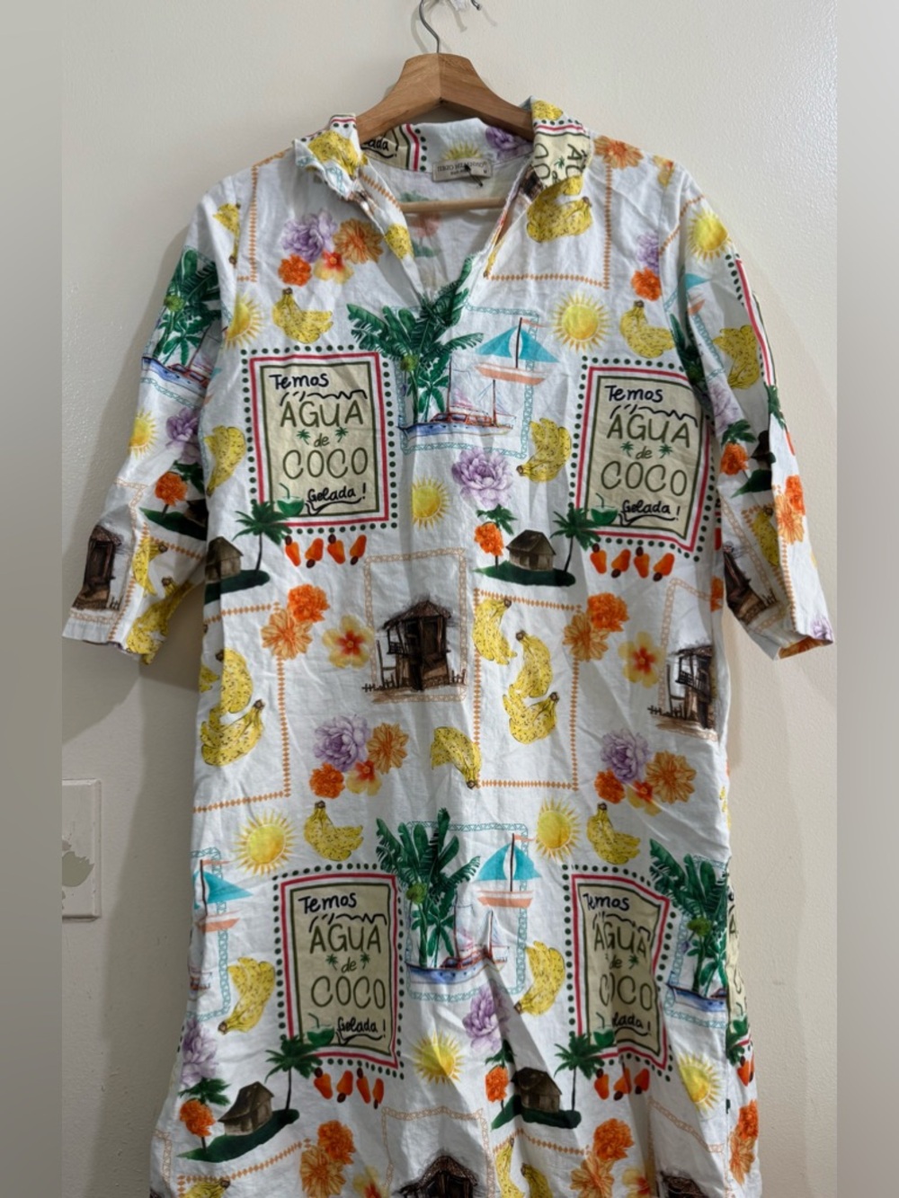 TERZO MILLENNIO   Tropical Print Button-Down Shirt Dress - White Multicolor